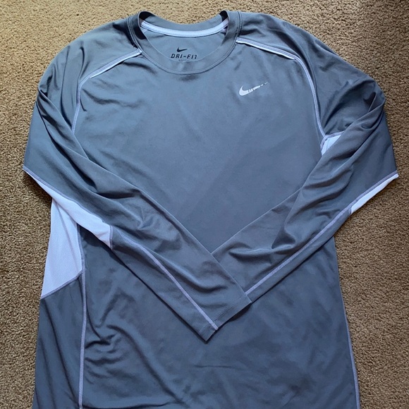 Nike Shirts Nike Dry Fit Mens Large Gray And White Long Sleeved